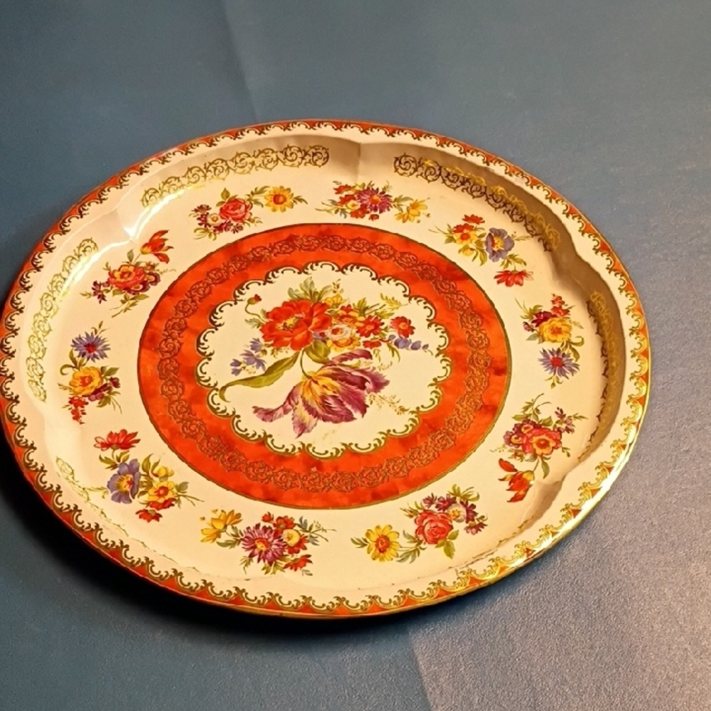 Vintage Daher Floral Decorated Ware Plate with Orange and Cream Design